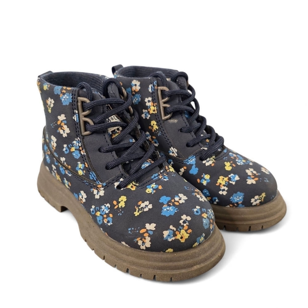 OshKosh B’gosh Toddler Girls Navy Blue Floral Lace-Up Boots - Size 8M